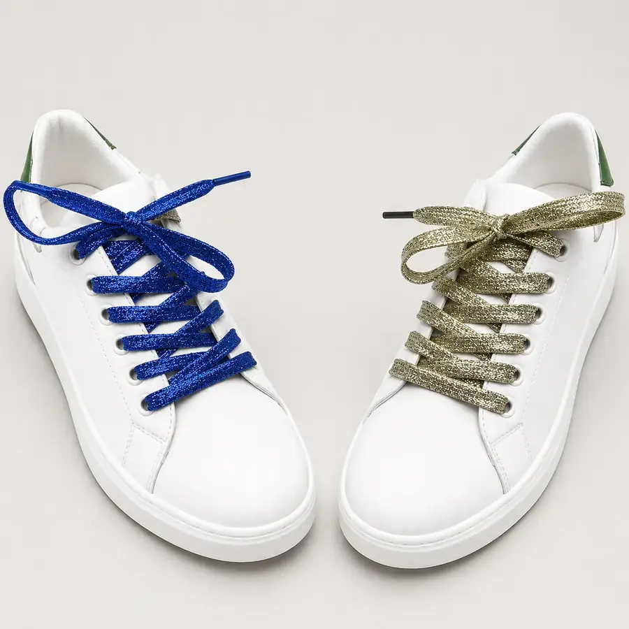 Royal blue and champagne metallic flat shoelaces